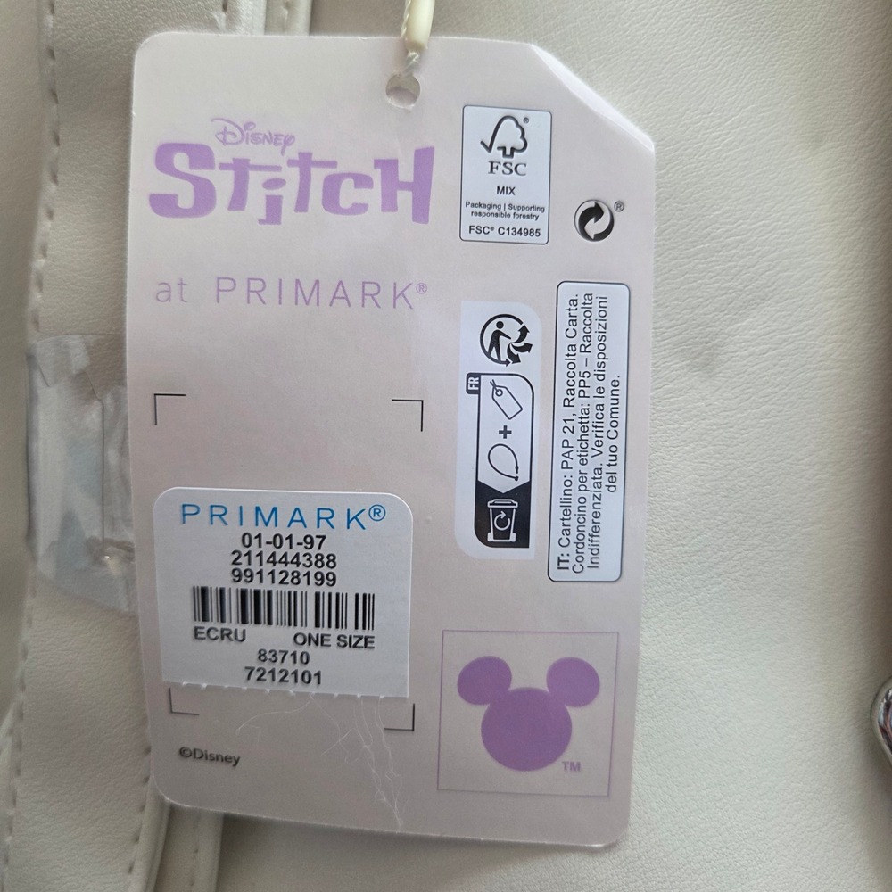Disney Stitch Primark Mini Backpack Ecru Cream Faux Leather Canvas New NWT - Picture 5 of 8